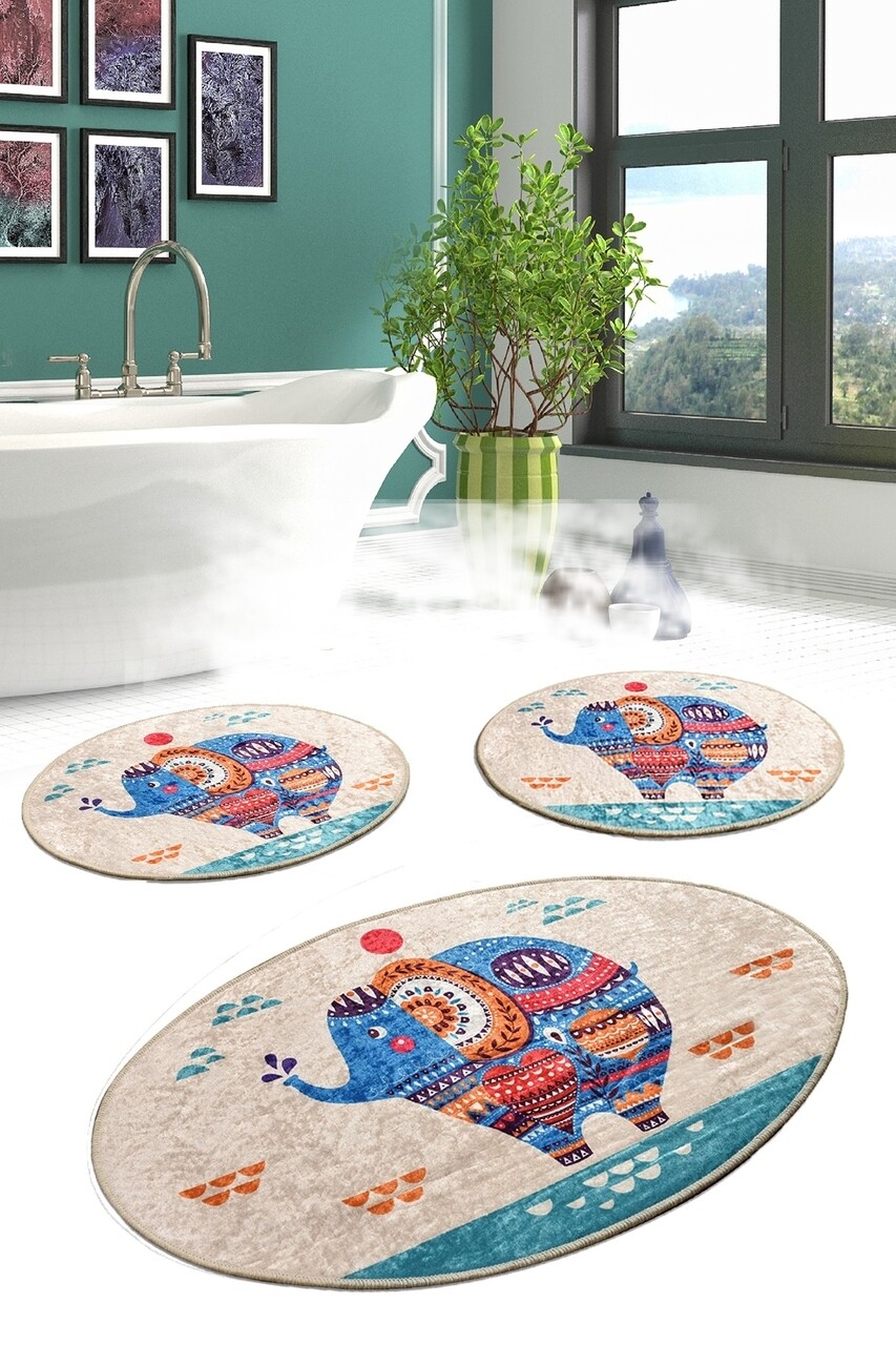 Set 3 covorase de baie Etnic, Chilai, 50x60 cm/60x100 cm, multicolor - imagine 3